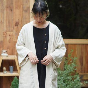 Linen Kimono Coat, Linen Long Jacket For Women, Boho Linen Robe, Linen Cardigan,